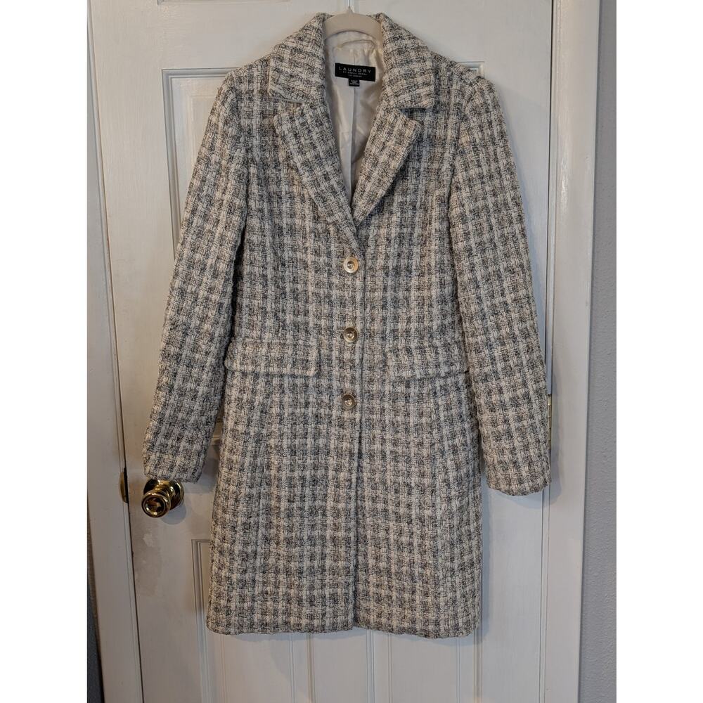 Laundry by Shelli Segal | White Tweed Long Pea Coat | Small